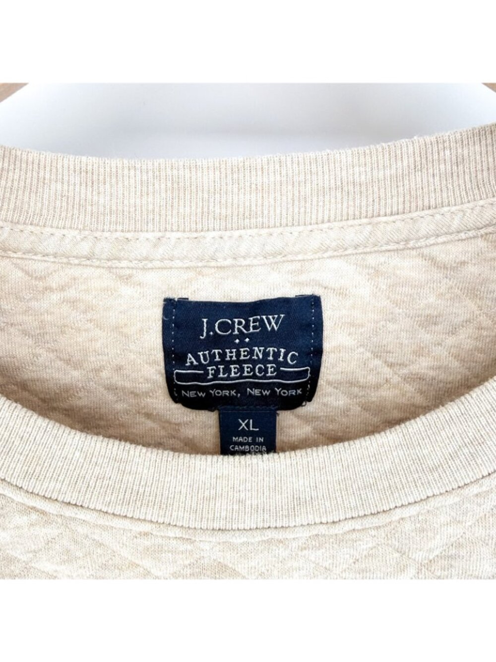 J. Crew Authentic Fleece Quilted Crewneck Oatmeal Sweatshirt Pullover Men’s XL - Picture 2 of 4
